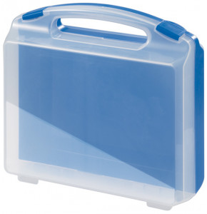 Plastic suitcase with transparent lid, blue bottom and blue locks - serie K2005