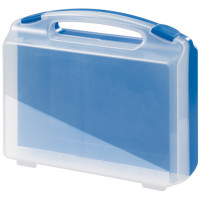 Plastic suitcase with transparent lid, blue bottom and blue locks - serie K2002