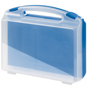 Plastic suitcase with transparent lid, blue bottom and blue locks - serie K2004