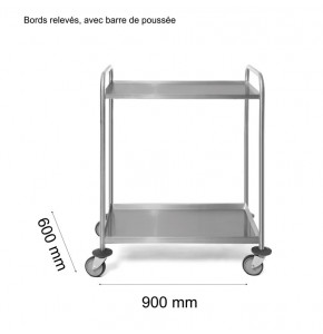 Guéridon inox avec poignée -900x600- 2 plateaux lisses -bords relevés