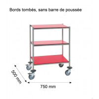 Guéridon résine sans poignée - 750x500 mm - 3 plateaux rouge