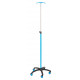 Blue stainless steel serum stand - 2 nylon safety hooks