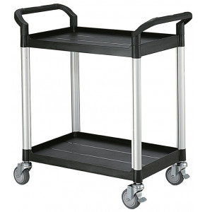 Multi-use plastic trolley 2 black trays - 800 x 480 x H950 mm