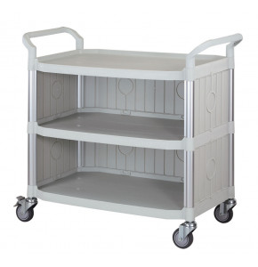 Chariot polyvalent gris clair - 3 côtés fermés -3 plateaux - 1100 x 520 x H1020 mm