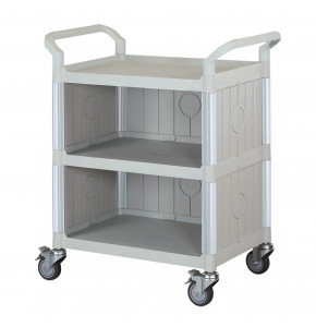 Chariot polyvalent gris clair - 3 côtés fermés -3 plateaux - 850 x 480 x H1000 mm