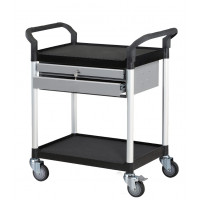 Chariot polyvalent noir - 2 tiroirs - 2 plateaux - 860 x 480 x H950 mm