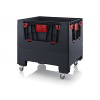 ESD collapsible pallet container with opening flaps - 120 x 100 x 100 - 4 wheels