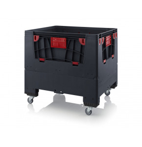 ESD collapsible pallet container with opening flaps - 120 x 100 x 100 - 4 wheels