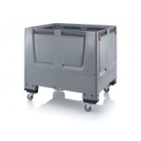 Folding solid plastic pallet container with 4 wheels - KLG 1210R