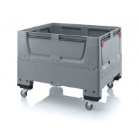 Folding solid plastic pallet container with 4 wheels - KSG 1210R