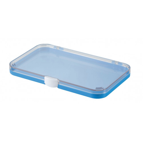 Plastic assortment box with light blue base and  clear lid - 190x126xH18 mm