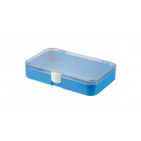 Plastic assortment box with light blue base and clear lid - 190x126xH37 mm