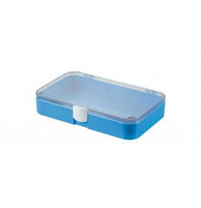 Plastic assortment box with light blue base and clear lid - 190x126xH37 mm