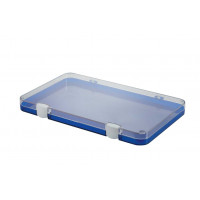 Plastic assortment box with dark blue base and clear lid - 303x182xH28 mm