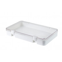 Plastic assortment box with white base and clear lid - 303x182xH45 mm