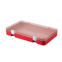 Plastic assortment box with red base and clear lid - 303x182xH45 mm
