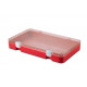 Plastic assortment box with red base and clear lid - 303x182xH45 mm