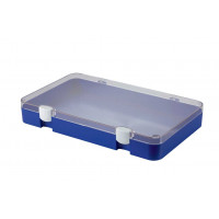 Plastic assortment box with dark blue base and clear lid - 303x182xH45 mm
