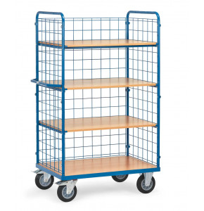 4-Shelf trolley with 2 wire-mesh sides - 1000 x 700 mm