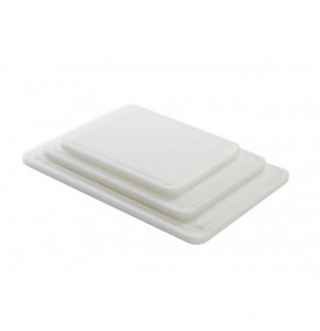 Planche PEHD 500 blanche avec rigole, poche, pieds et coins arrondis - 40x30x2 cm