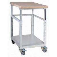 Steel workbench on wheels with laminate covered worktop - L520 mm