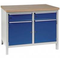Fixed workbench with multi-ply top L1000 mm - Drawers 2/150 - Doors 2/450