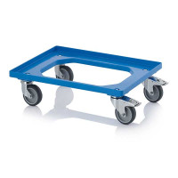 Bin trolley 600x400 in blue with 4 wheels, including 2 with brakes