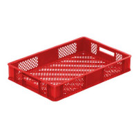 Perforated red EURO container 600 x 400 x 100 mm - open handles