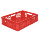 Perforated red EURO container 600 x 400 x 150 mm - open handles