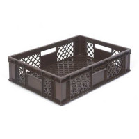Perforated brown EURO container 600 x 400 x 150 mm - open handles