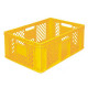Perforated yellow EURO container 600 x 400 x 240 mm - open handles