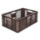 Perforated brown EURO container 600 x 400 x 240 mm - open handles