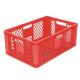 Perforated red EURO container 600 x 400 x 240 mm - open handles