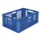 Perforated blue EURO container 600 x 400 x 240 mm - open handles