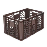 Perforated brown EURO container 600 x 400 x 320 mm - open handles