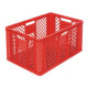 Perforated red EURO container 600 x 400 x 320 mm - open handles