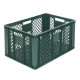 Perforated green EURO container 600 x 400 x 320 mm - open handles