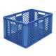 Perforated blue EURO container 600 x 400 x 320 mm - open handles