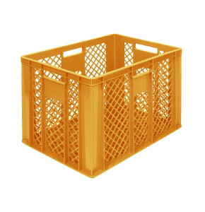 Bac EURO ajouré orange 600 x 400 x 410 mm - poignées ouvertes