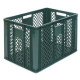 Perforated green EURO container 600 x 400 x 410 mm - open handles