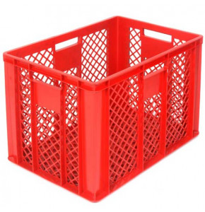 Perforated red EURO container 600 x 400 x 410 mm - open handles