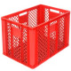 Perforated red EURO container 600 x 400 x 410 mm - open handles