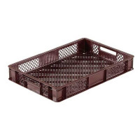 Perforated brown EURO container 600 x 400 x 90 mm - open handles