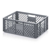 Clearance - EURO-NORME perforated bin 600x400x220 mm with open handles 