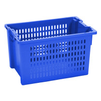 Stackable nestable bin with perforated walls and solid base - 600 x 400 x H350 mm - Blue