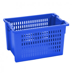 Stackable nestable bin with perforated walls and solid base - 600 x 400 x H350 mm - Blue