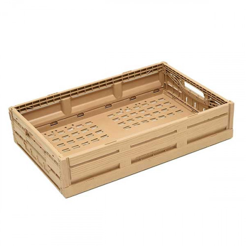 Plastic collapsible crate with wood effect