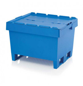 Blue reusable transport bin with lid and 2 skids - MBD 8642K - 800x600x540 mm
