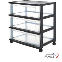 Large tour de rangement 3 tiroirs de 30L avec roulettes