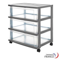 Large tour de rangement 3 tiroirs de 30L avec roulettes